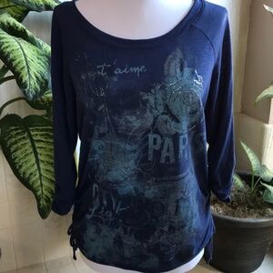 Style & Co. Paris-themed blue graphic design top